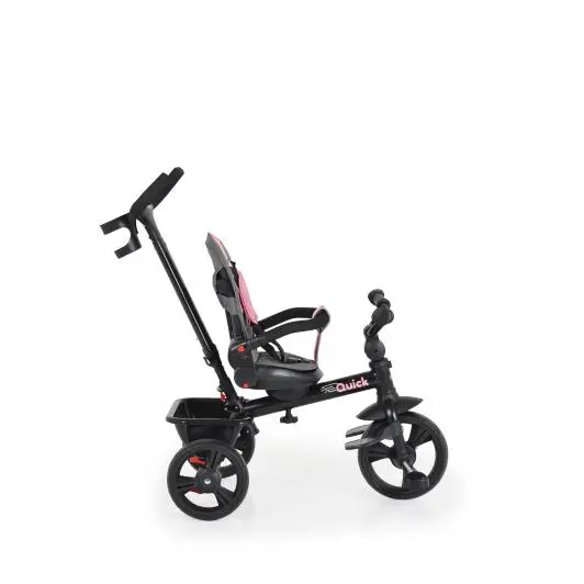 Tricicleta pentru copii Byox Quick Pink cu roti EVA, sezut reversibil, suport pentru picioare, frana pe rotile din spate si maner cu control al directiei