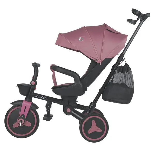 Tricicleta pentru copii Coccolle Urbio Plus Smoked Pink, ultrapliabila, scaun rotativ, controlul directiei, greutate admisa 25 kg