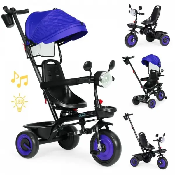 Tricicleta pentru copii Ecotoys WQL-066-51 Albastru 3 in 1 cu scaun rotativ 360, roti din spuma EVA