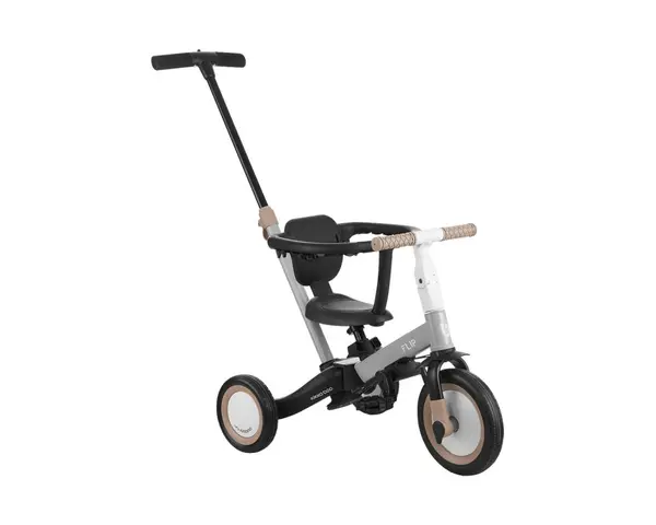 Tricicleta pentru copii KikkaBoo Flip Grey, multifunctionala, transformabila 5 in 1 cu scaun reglabil, bara de protectie detasabila, potrivita de la 1 an la 5 ani
