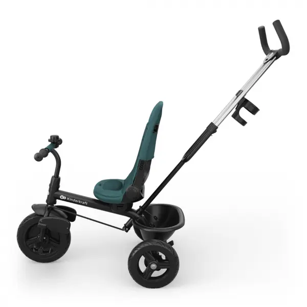 Tricicleta pentru copii KinderKraft Aston 2 Plus Green, rotatie 360, maner reglabil, greutate admisa 25 kg