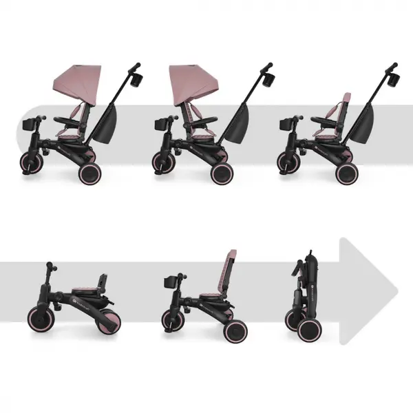 Tricicleta pentru copii Kinderkraft Jazz 3 Roz, pliabila, scaun rotativ, spatar reglabil, maner ajustabil
