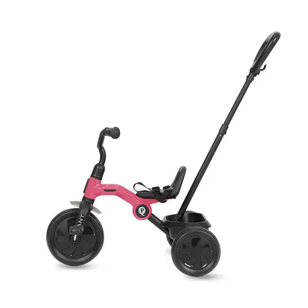 Tricicleta pentru copii Qplay Ant Plus Rose cu roti din spuma EVA, pliere compacta, cosulet pentru jucarii de la 2 ani pana la 25 kg