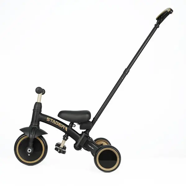 Tricicleta pentru copii Qplay Stager Platinum evolutiva, pliabila, scaun reglabil, roti Eva, suport pentru picioare, maner parental reglabil