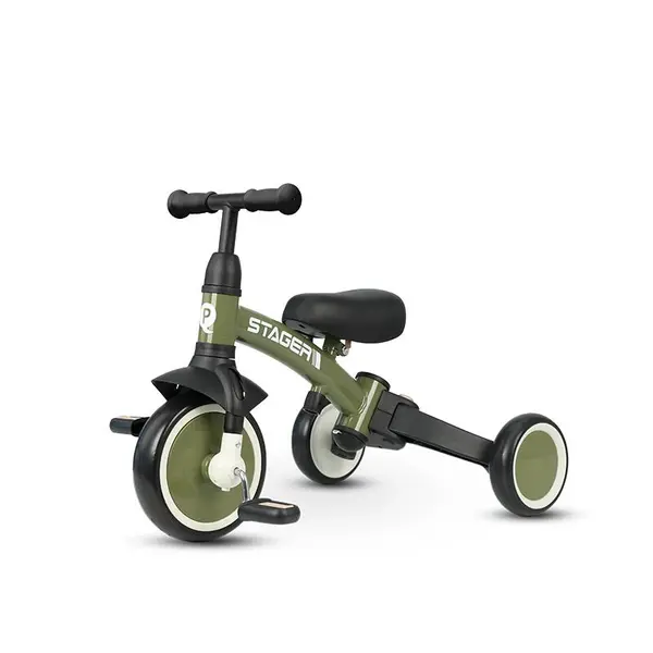 Tricicleta pentru copii Qplay Stager Verde evolutiva, pliabila, scaun reglabil, roti Eva, suport pentru picioare, maner parental reglabil