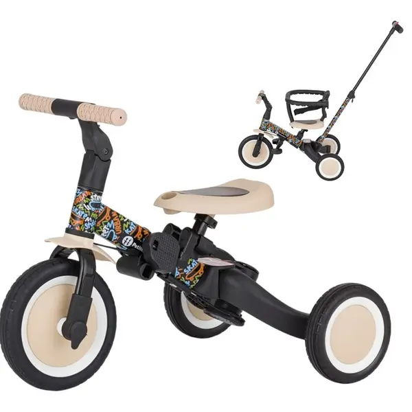 Tricicleta, Petite&Mars, Turbo, Editie limitata, 5 in 1, Multifunctionala, Vehicul de impins, Bicicleta cu/fara pedale, Cu maner de ghidaj, Detasabil, Roti din cauciuc, Pana la 25 kg, 1.5-5 ani, City Beat