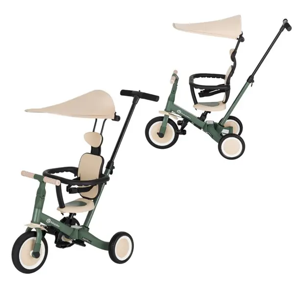 Tricicleta, Petite&Mars, Turbo Plus, 5 in 1, Multifunctionala, Vehicul de impins, Bicicleta cu/fara pedale, Cu maner de ghidaj, Detasabil, Roti din cauciuc, Capotina pentru soare, Pana la 25 kg, 1.5-5 ani, Verde