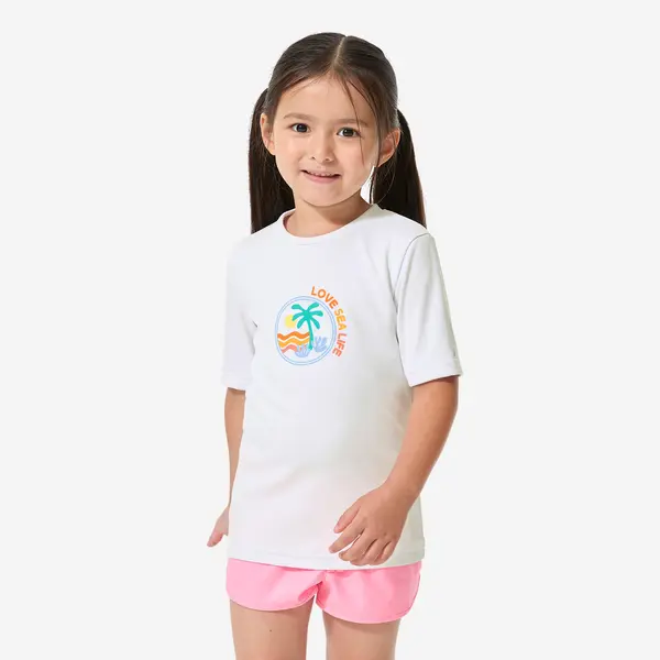 Tricou anti-UV surf 100 UPF50+, UV>95% Love Life Alb Copii