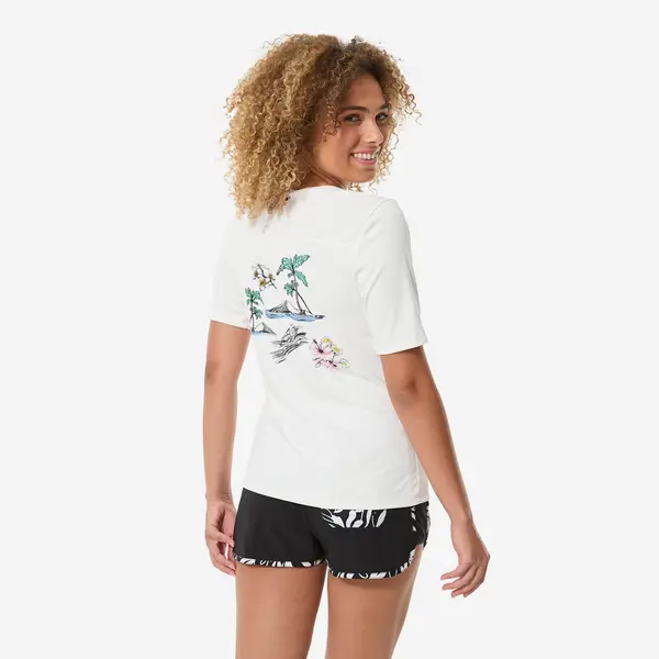 Tricou anti-UV UPF50+, UV>95% surf Malou Paradise Alb Damă