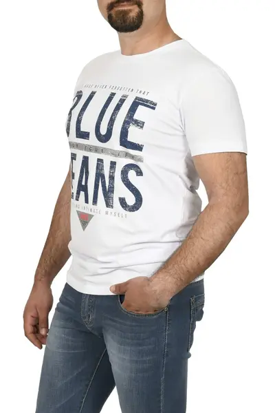 Tricou barbat imprimeu Blue Jeans, alb (Marime tricou: M)