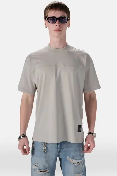 TRICOU BARBATI OVERSIZED GREY MINIMAL TECH STREETWEAR (MĂRIME: L)