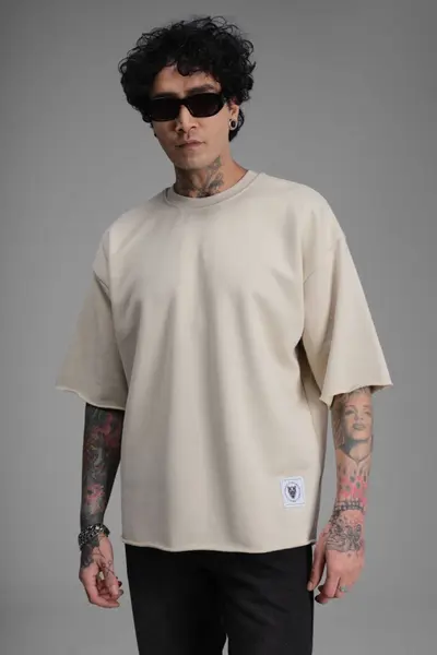 TRICOU BARBATI OVERSIZED STONE RAW EDGE STREETWEAR (MĂRIME: M)