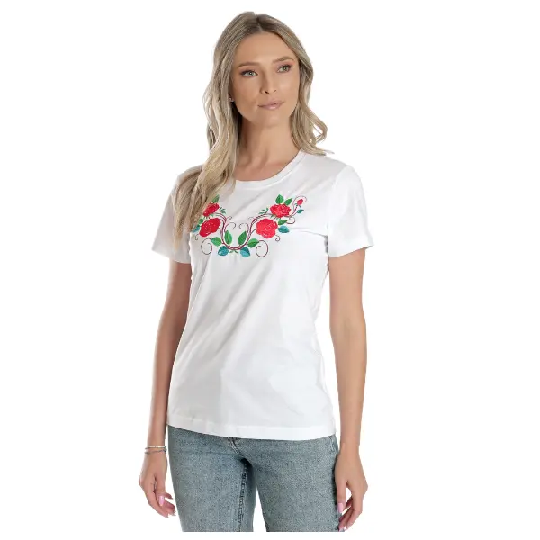Tricou broderie dama DV24TB01 alb floral, Dress to Impress | marimea L