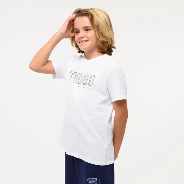 Tricou bumbac Puma cu imprimeu Alb Copii