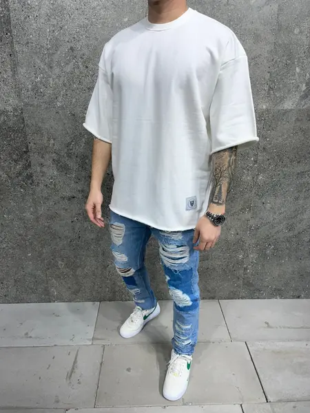 TRICOU CLASIC OVERSIZE ECRU-WHITE TSAS338(6049) (MĂRIME: M)
