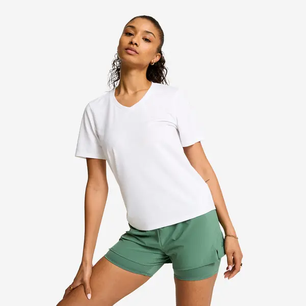 Tricou COOLMAX guler în V Alb Damă