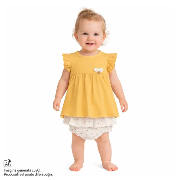 Tricou copii si pantaloni scurti Chicco, Galben cu model, 01540-70MFCI