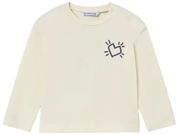 Tricou cu mânecă lungă Mayoral - Cu inimă gri, ecru, 12 luni