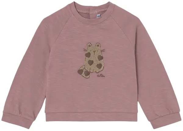 Tricou cu mânecă lungă Mayoral - Cu pisicuță maro, roz, 18 luni
