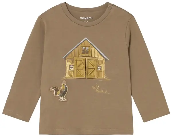 Tricou cu mânecă lungă Mayoral - Fermă, maro, 18 luni
