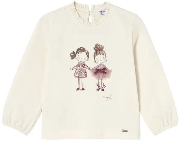 Tricou cu mânecă lungă Mayoral - Păpuși cu haine roz, bej, 18 luni