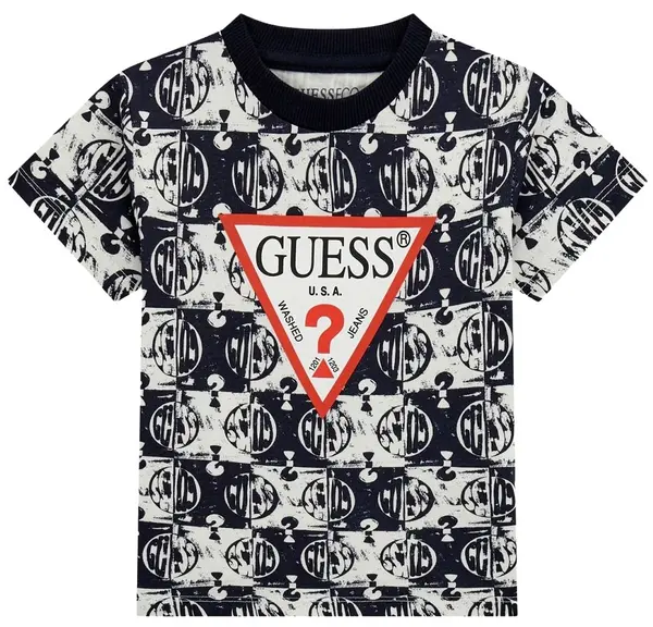 Tricou cu mânecă scurtă Guess - Cu cercuri și semn de întrebare, negru, 6-9 luni