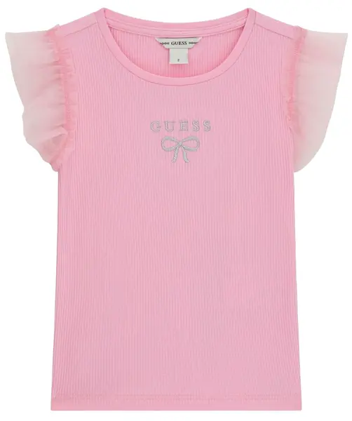 Tricou cu mânecă scurtă Guess - Cu panglică și bucle, roz, 12 luni