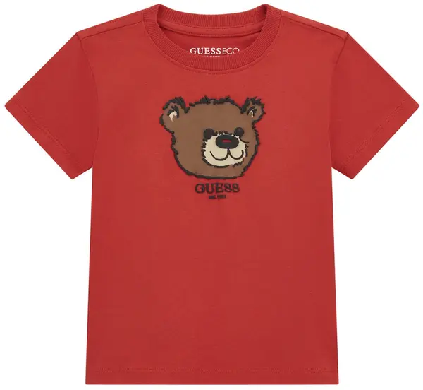 Tricou cu mânecă scurtă Guess - Cu un ursuleț de pluș, roșu , 12 luni