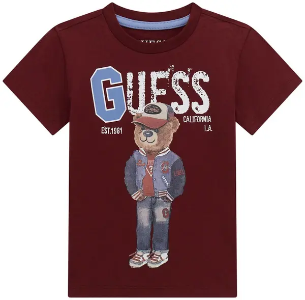 Tricou cu mânecă scurtă Guess - Urs cu pălărie , roşu , 18 luni