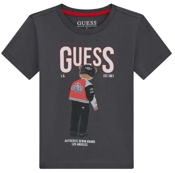 Tricou cu mânecă scurtă Guess - Ursuleț din spate, gri închis, 12 luni