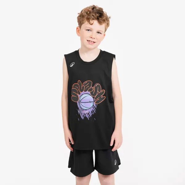 Tricou de baschet fără mâneci - ts500 fast Negru Copii