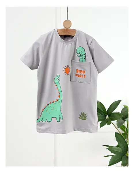 Tricou Dino World, model gri