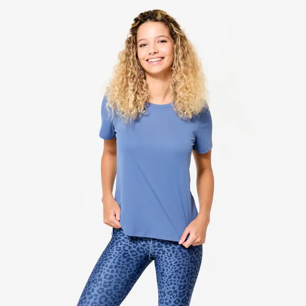 Tricou fitness mânecă scurtă, albastru, damă