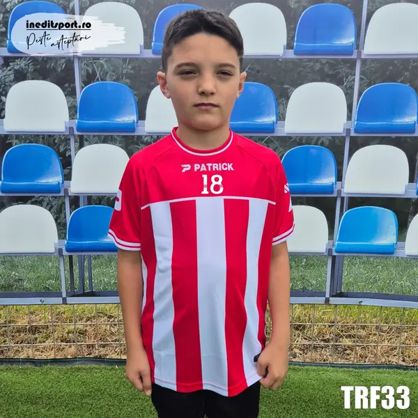 Tricou fotbal copii PATRICK CORUNA personalizabil TRF33 3XS, ROSU CU ALB