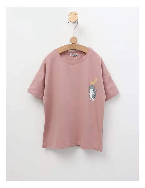 Tricou Lazy Cat, model roz-prafuit