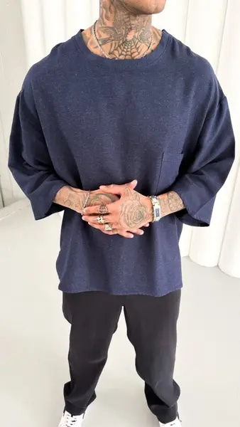 TRICOU OVERSIZE DIN IN NAVY-BLUE TSMH19(M25-06) (MĂRIME: M)