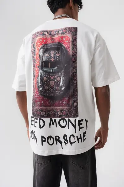 TRICOU OVERSIZE NEED MONEY FOR PORSCHE – WHITE TSES3(174) (MĂRIME: M)