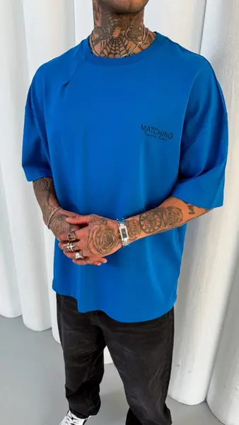 TRICOU OVERSIZE ZIGZAG BLUE TSMH11(M25-41) (MĂRIME: L)