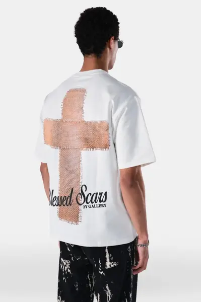 TRICOU OVERSIZED BLESSED SCARS OFF WHITE TSAS480(HG265) (MĂRIME: M)