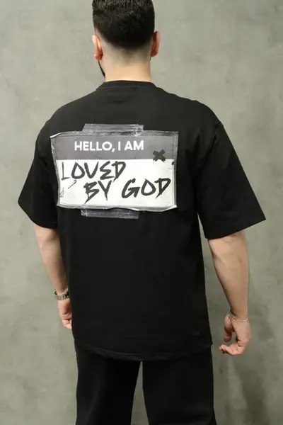 TRICOU OVERSIZED LOVED BY GOD BLACK TSAS473(HG261-1) (MĂRIME: S)