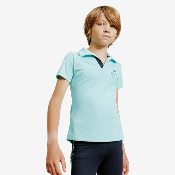 Tricou Polo 500 Echitație MESH Turcoaz Copii
