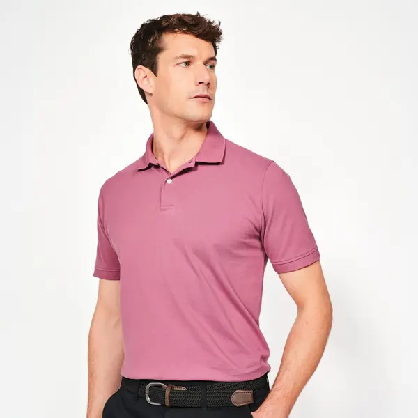 Tricou Polo de golf din bumbac și poliester MW500 Roz închis Bărbați