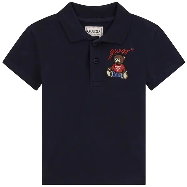 Tricou polo Guess - Cu ursuleț brodat, albastru închis, 18 luni