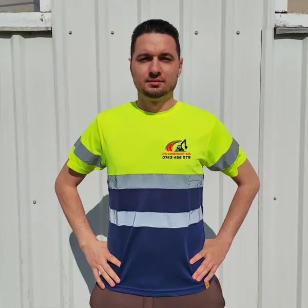 Tricou reflectorizant AV Delta personalizabil XL, Bleumarin cu galben fluo