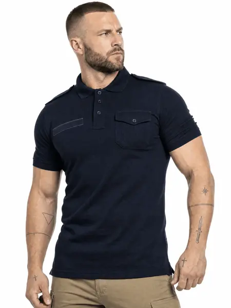 Tricou Tactic Polo Police Texar Dark Navy Blue cu Epoleti - L