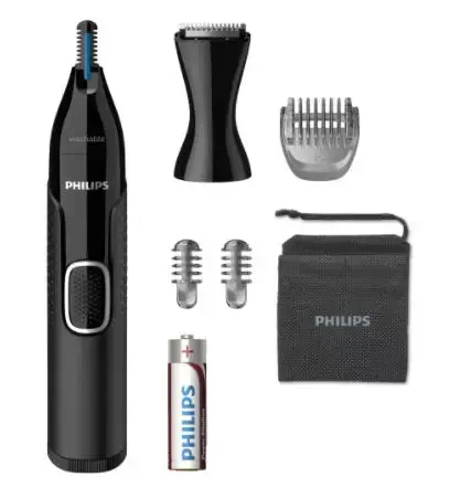 Trimmer pentru nas/urechi Philips NT5650/16, Utilizare umed si uscat, 2 pipteni 3-5 mm (Negru)