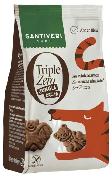 Triple Zero Biscuiți pentru copii cu cacao Junglă, 120 g, Santiveri