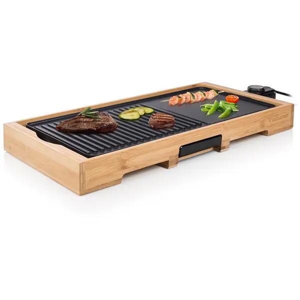 TRISTAR Gratar electric Tristar BP-2641 Bamboo Grill XL, 2000W, tava antipicurare, suprafata non aderenta, Cadru Bambus
