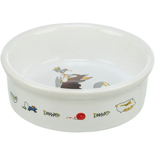 TRIXIE Cat & Mouse, castron pisici, rotund, ceramică, alb, 0.2l, ⌀12cm