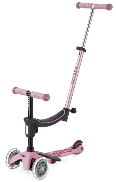 Trotinetă 4 în 1 pentru copii Micro - Mini2Grow Deluxe, LED, Dusty Rose